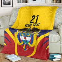 Yellow custom flag blanket with '21' and 'YOUR TEXT' and Colombia coat of arms detail