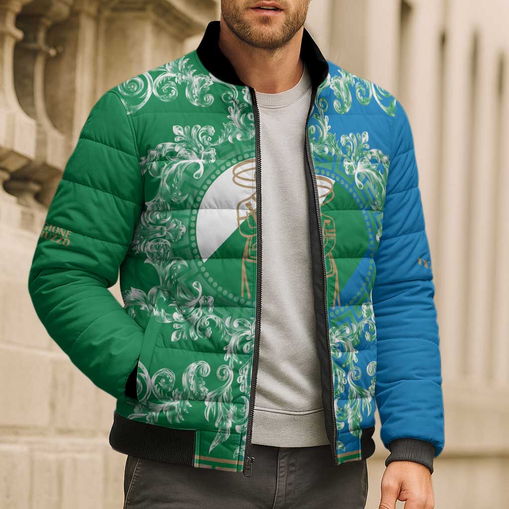 Personalized Italy Abruzzo Bomber Puffer Jacket Baroque Motif