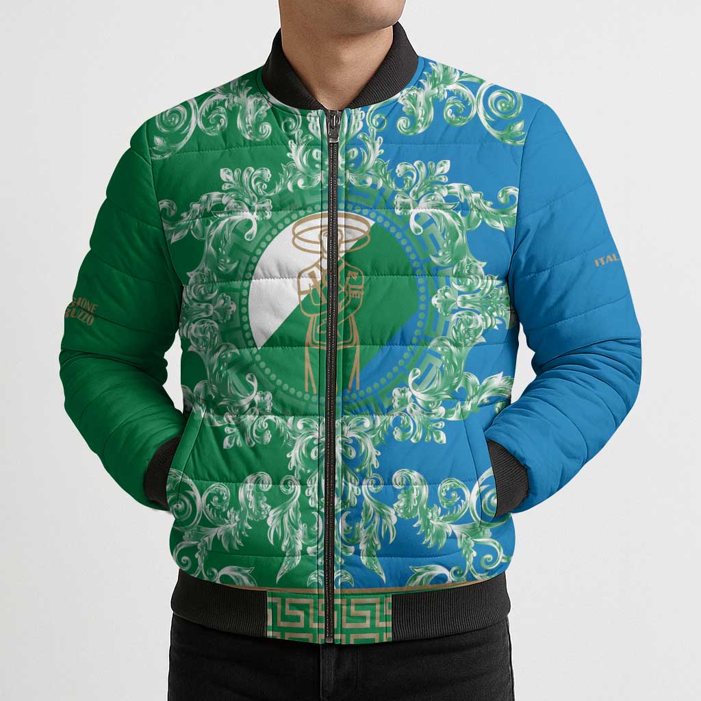 Personalized Italy Abruzzo Bomber Puffer Jacket Baroque Motif