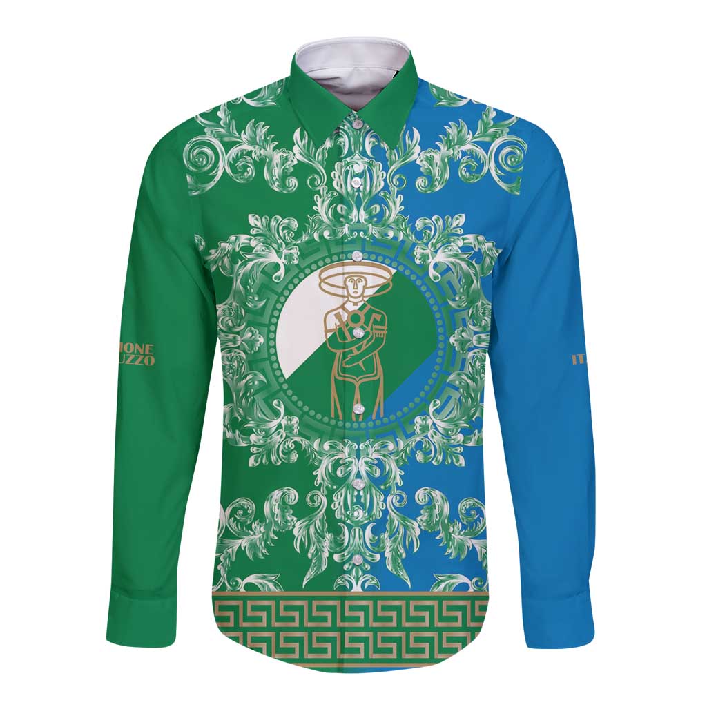 Personalized Italy Abruzzo Long Sleeve Button Shirt Baroque Motif