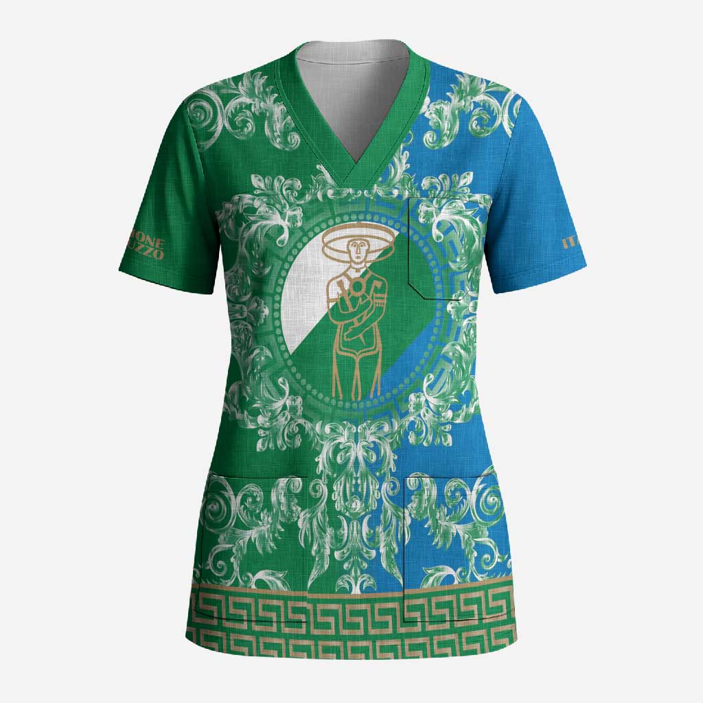 Personalized Italy Abruzzo Scrub Top Baroque Motif