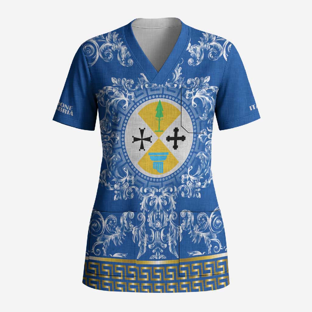 Personalized Italy Calabria Scrub Top Baroque Motif