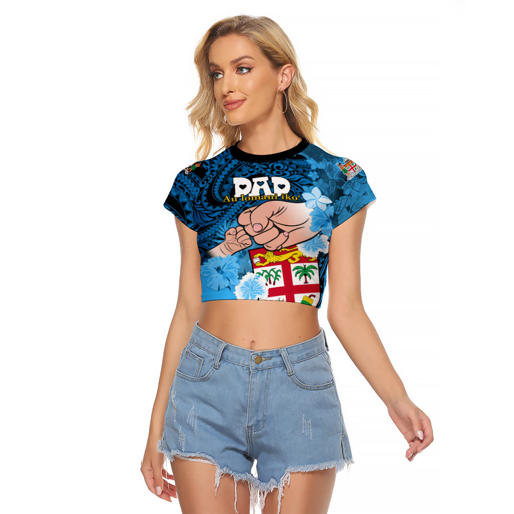 Dads Day Fiji Raglan Cropped T Shirt Dad Au Lomani Iko - Polynesian Flowers Tribal - Wonder Print Shop