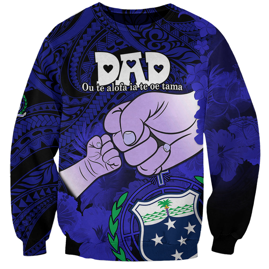 Blue polynesian floral sweatshirt with dad graphic and heart message