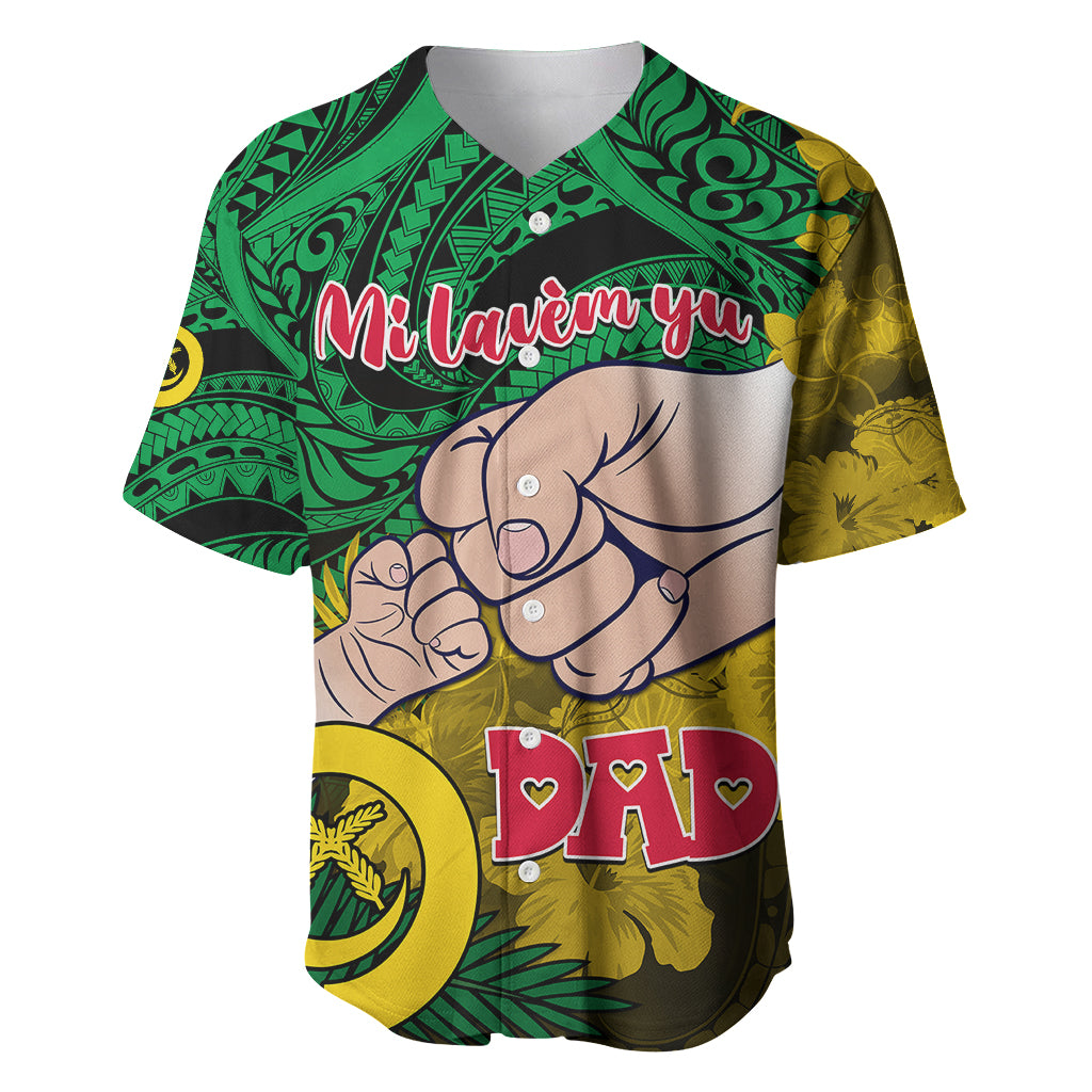 Dads Day Vanuatu Baseball Jersey Dad Mi lavem yu - Polynesian Flowers Tribal LT9 - Wonder Print Shop