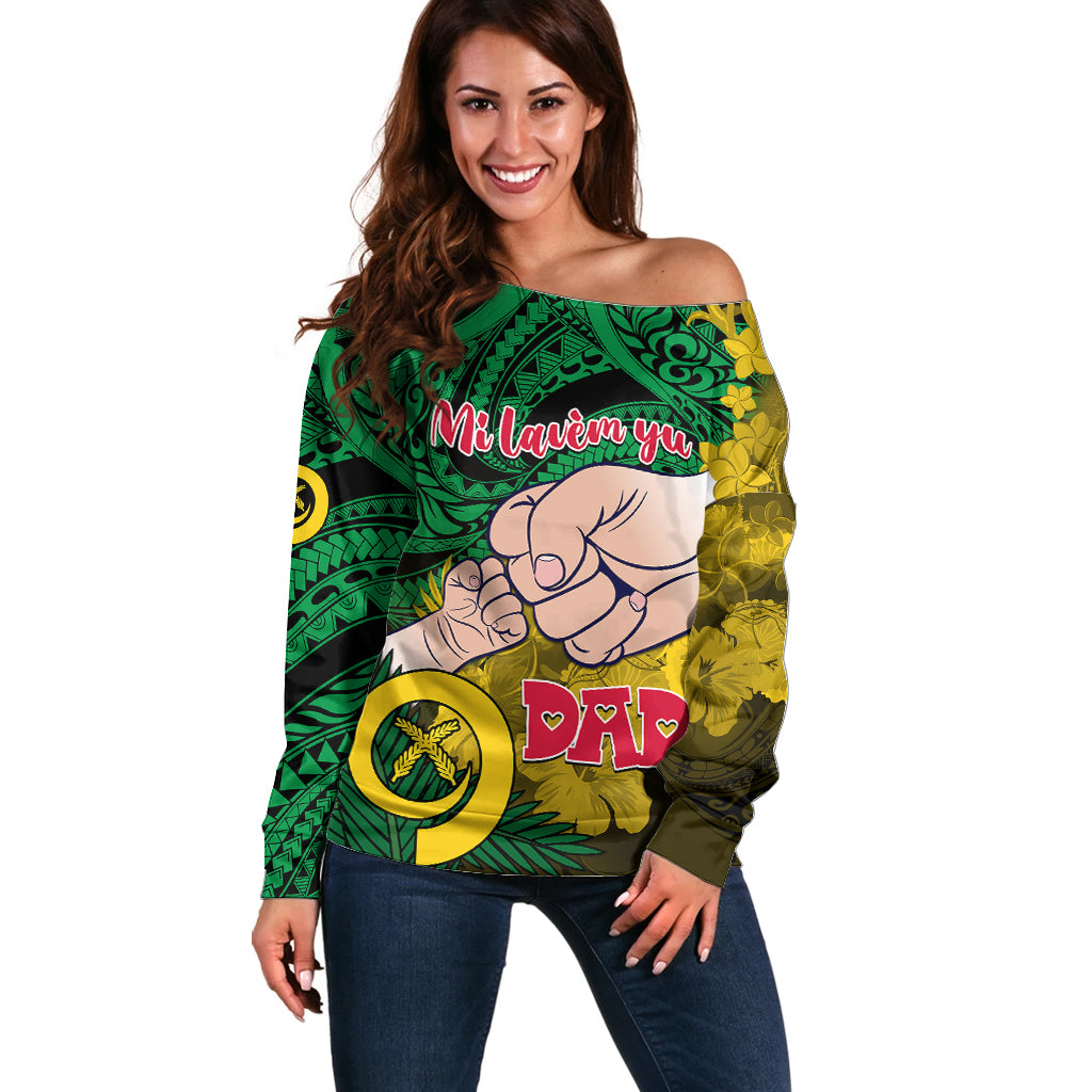 Dads Day Vanuatu Off Shoulder Sweater Dad Mi lavem yu - Polynesian Flowers Tribal - Wonder Print Shop