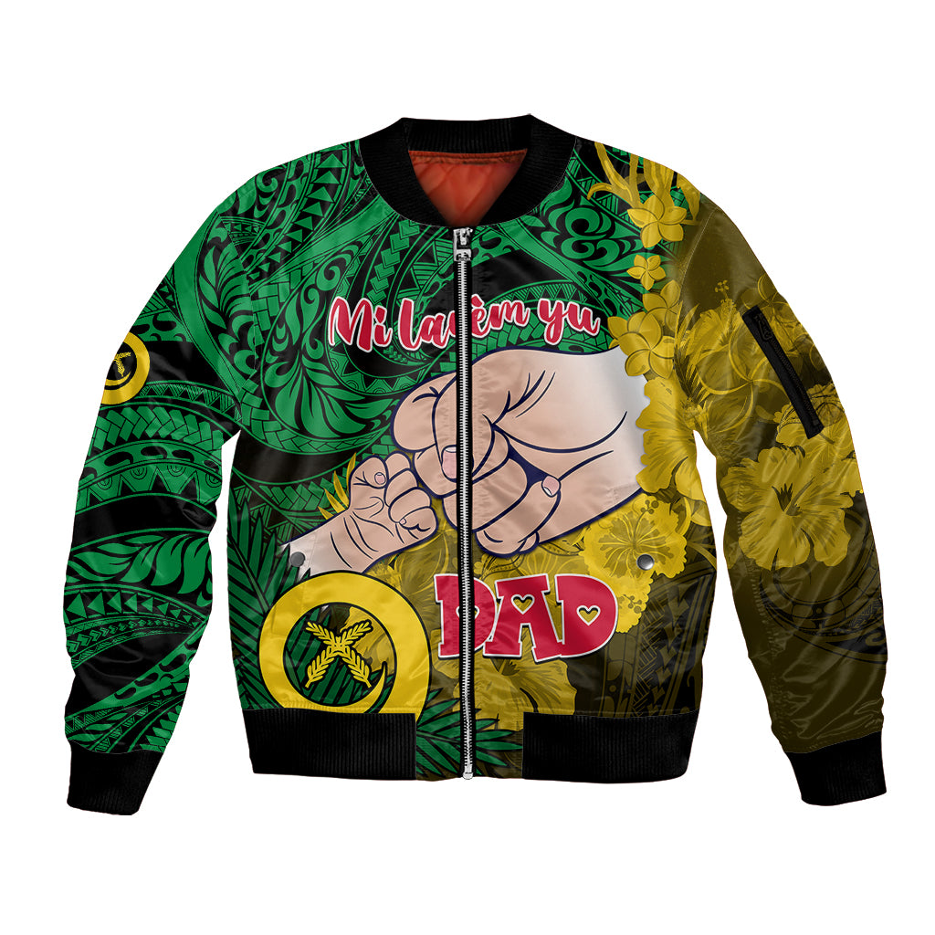 Dads Day Vanuatu Sleeve Zip Bomber Jacket Dad Mi lavem yu - Polynesian Flowers Tribal - Wonder Print Shop