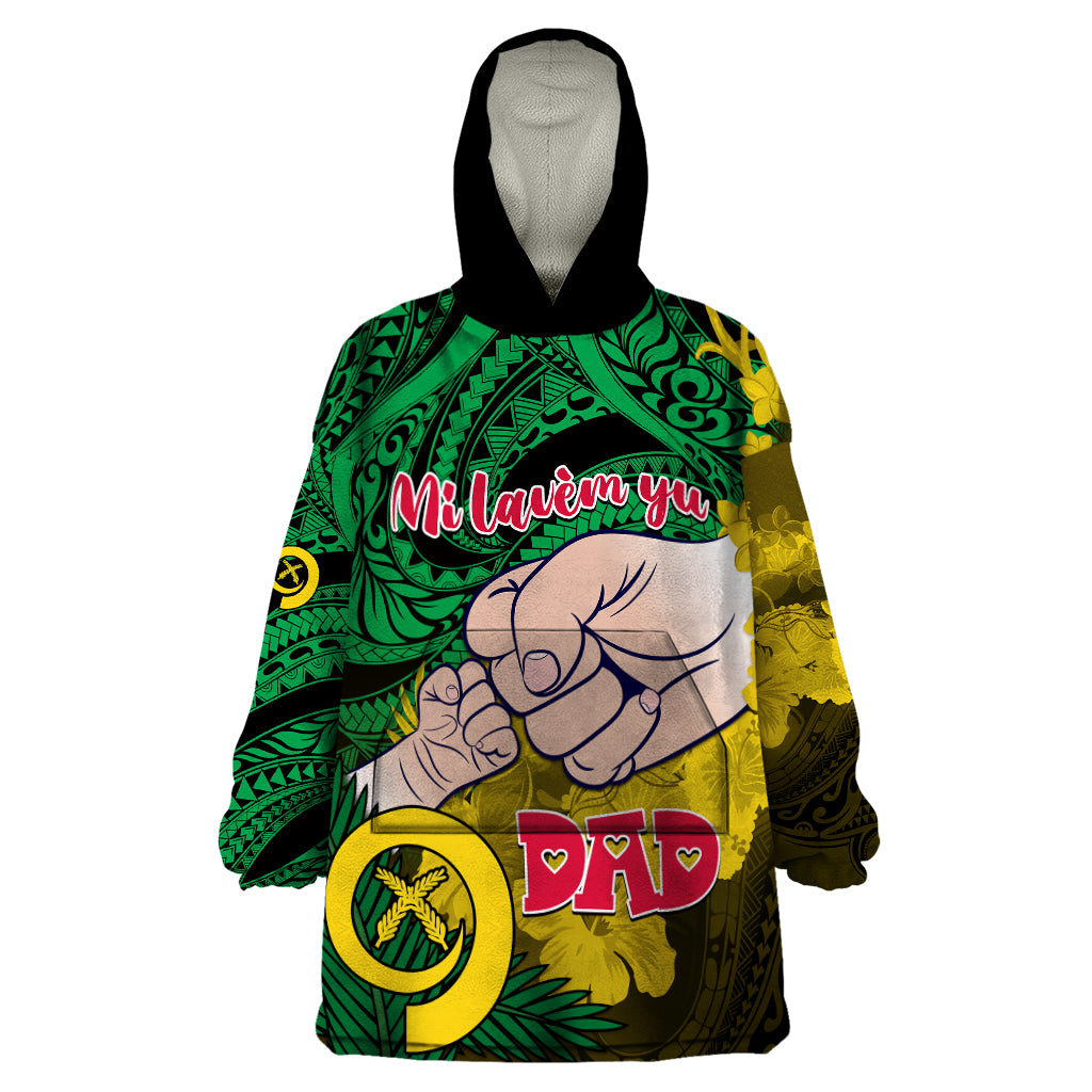 Fathers Day Polynesian Islands Vanuatu Wearable Blanket Hoodie Dad Mi lavem yu - Polynesian Flowers Tribal - Wonder Print Shop