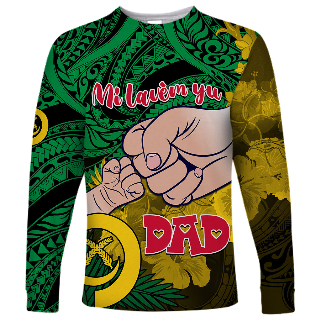 Personalised Dads Day Vanuatu Long Sleeve Shirt Dad Mi lavem yu - Polynesian Flowers Tribal - Wonder Print Shop