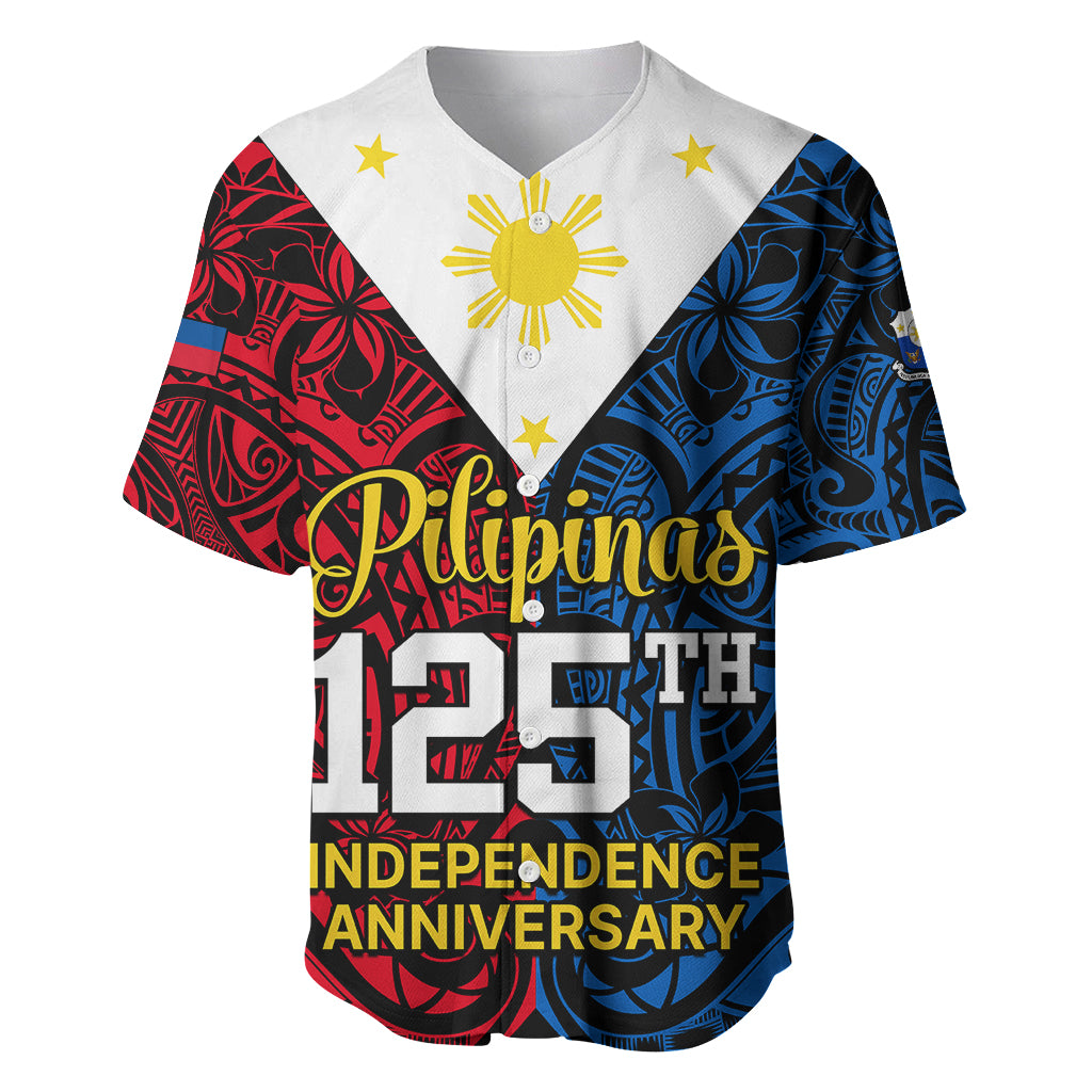 125th Independence Anniversary Philippines Baseball Jersey Polynesian Pilipinas Flag Style - Black LT9 - Wonder Print Shop