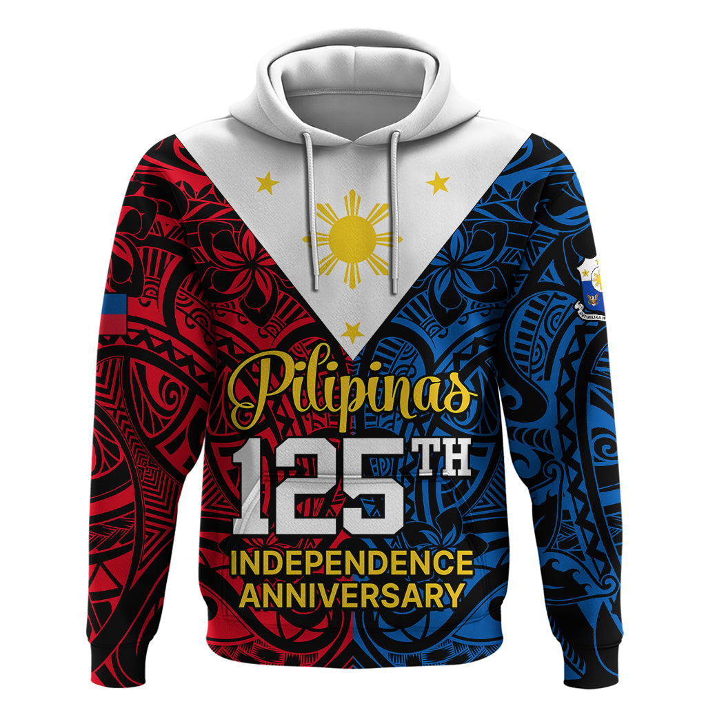 125th Independence Anniversary Philippines Hoodie Polynesian Pilipinas Flag Style - Black - Wonder Print Shop