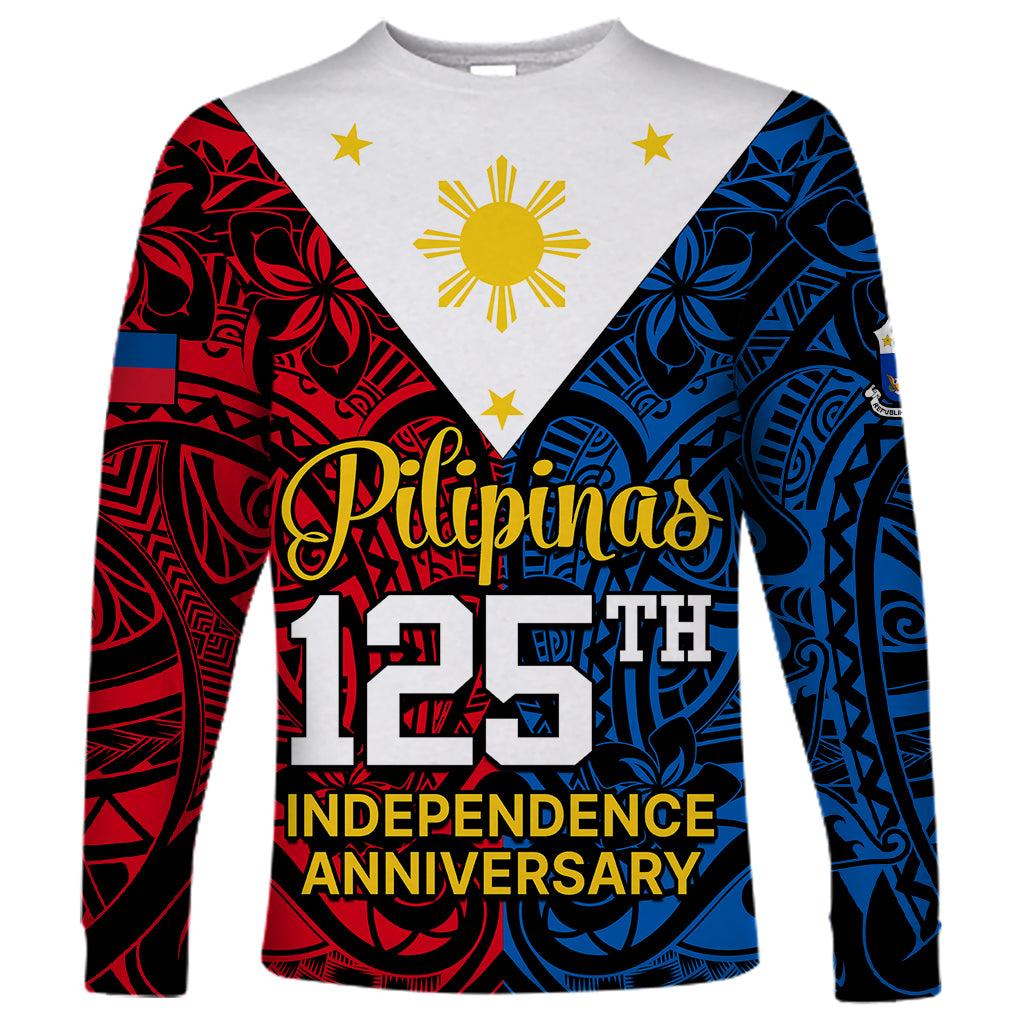 125th Independence Anniversary Philippines Long Sleeve Shirt Polynesian Pilipinas Flag Style - Black - Wonder Print Shop