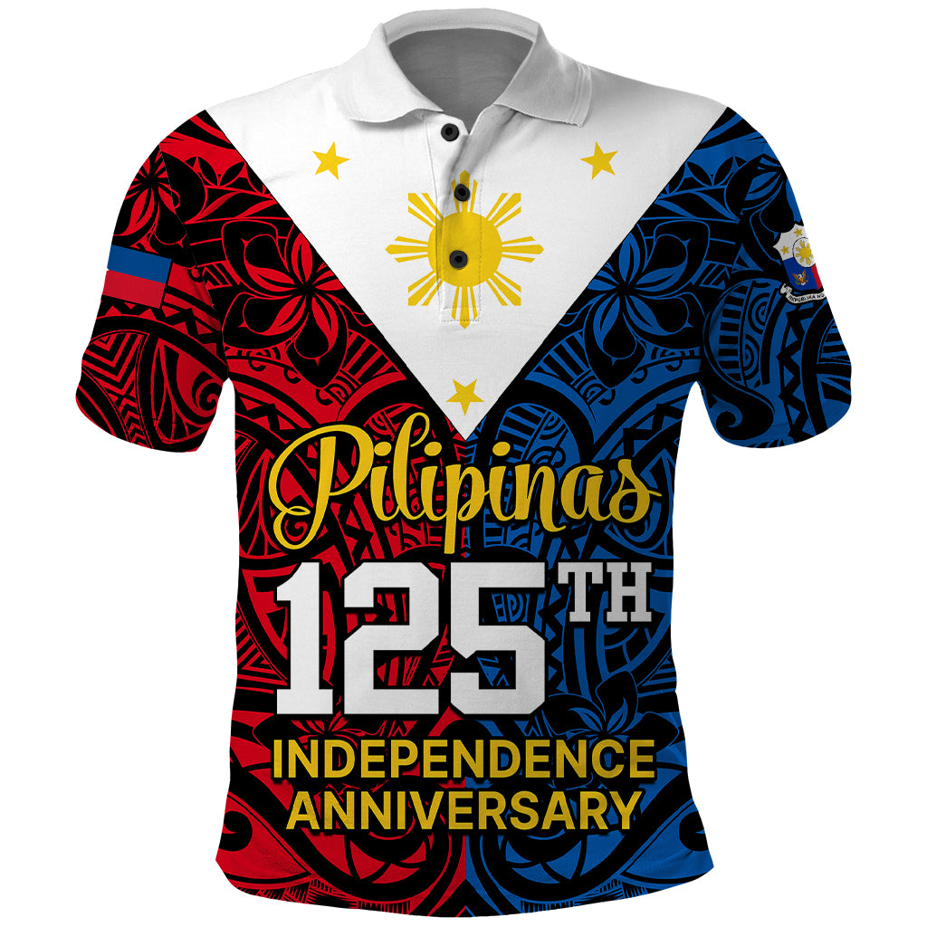 125th Independence Anniversary Philippines Polo Shirt Polynesian Pilipinas Flag Style - Black - Wonder Print Shop