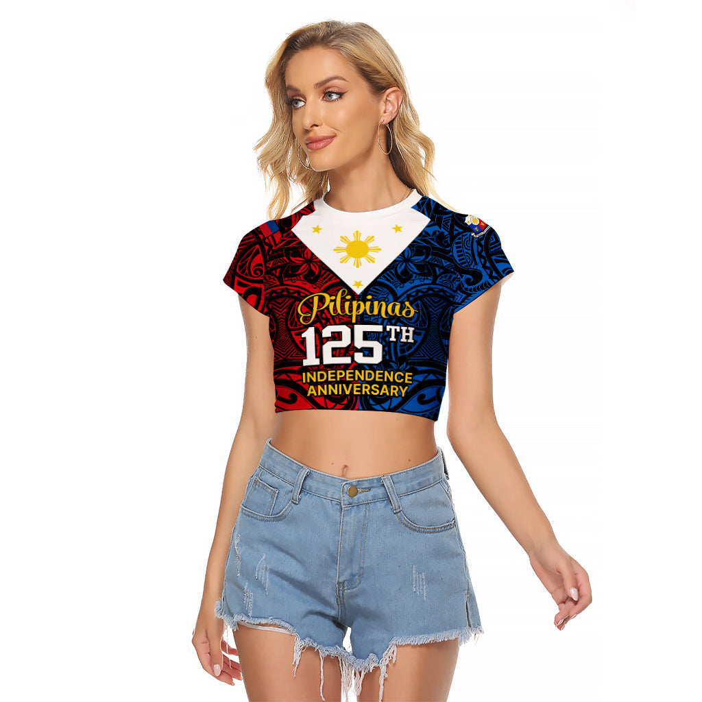 Polynesian Philippines Raglan Cropped T Shirt Pilipinas Flag Style for 125th Independence Anniversary Black - Wonder Print Shop