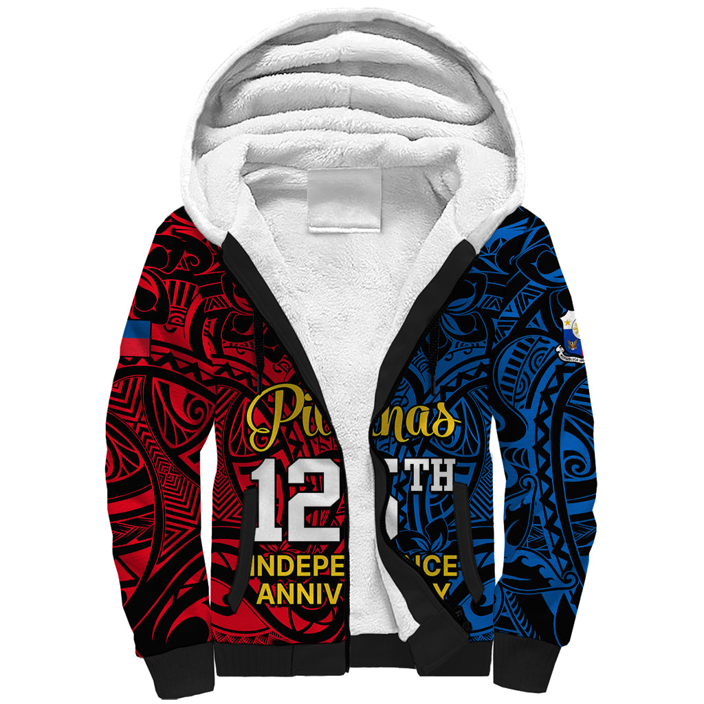 Polynesian Philippines Sherpa Hoodie Pilipinas Flag Style for 125th Independence Anniversary Black - Wonder Print Shop