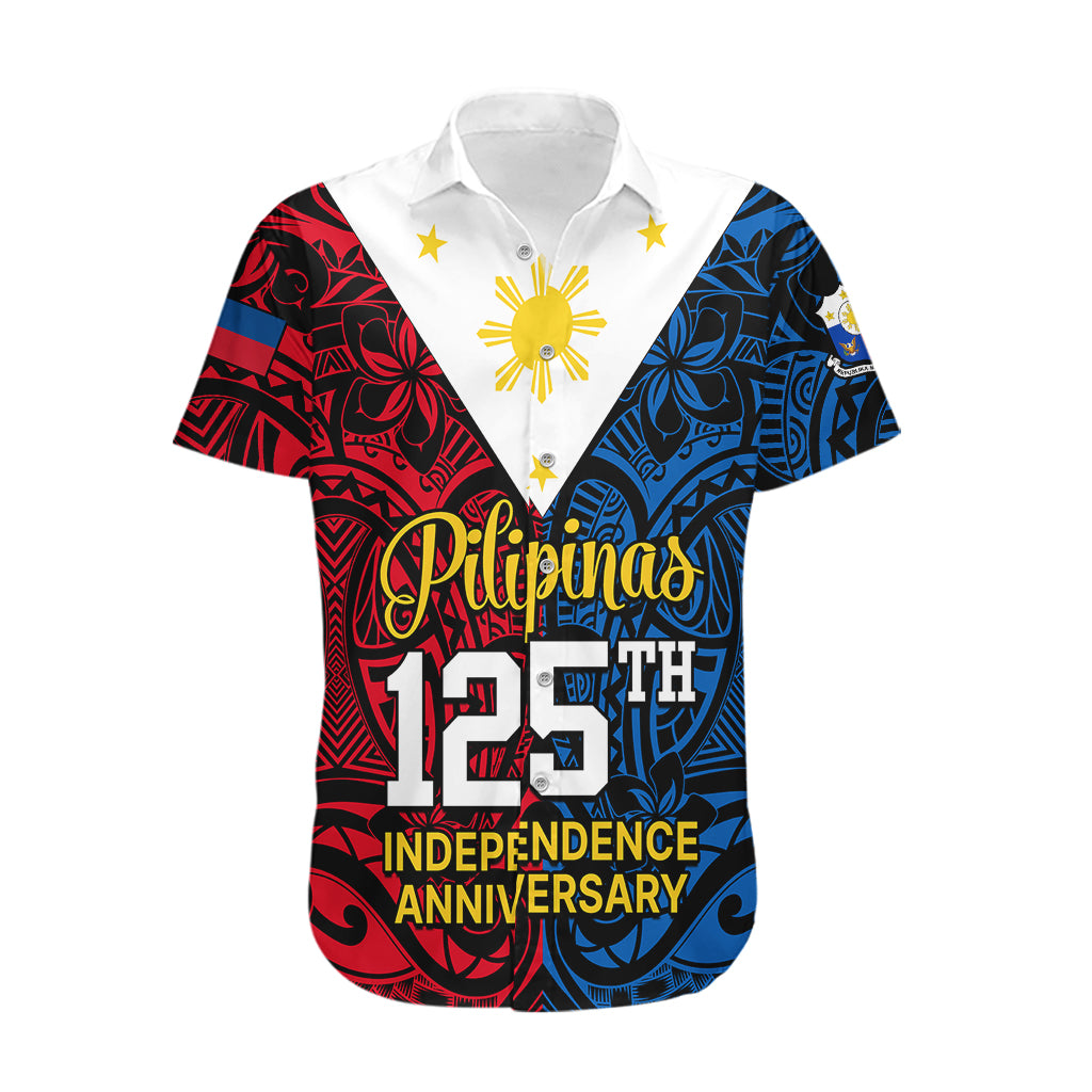 Personalised Polynesian Philippines Hawaiian Shirt Pilipinas Flag Style for 125th Independence Anniversary Black - Wonder Print Shop