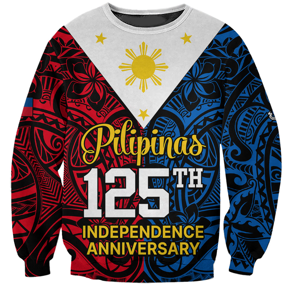 Personalised Polynesian Philippines Sweatshirt Pilipinas Flag Style for 125th Independence Anniversary Black - Wonder Print Shop