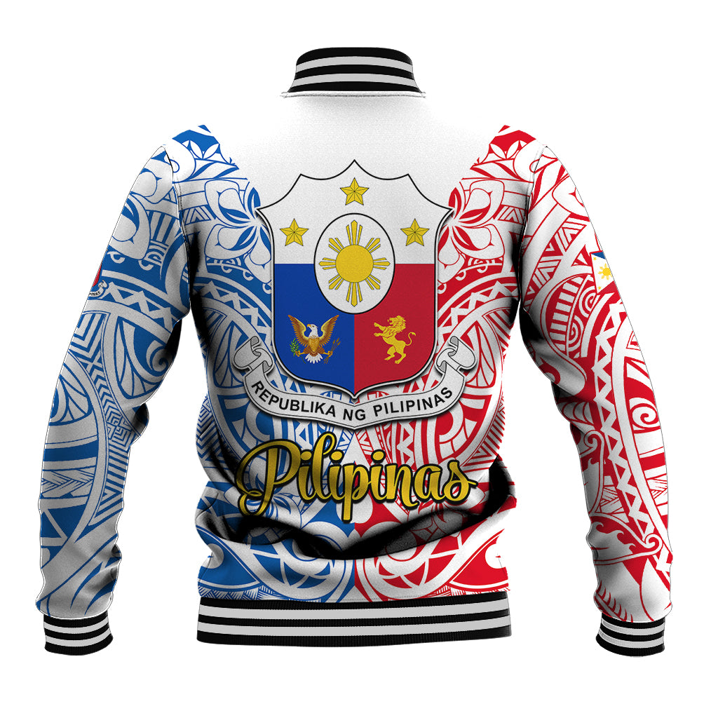 Baseball jacket back with Philippines shield crest, 'Republika ng Pilipinas', red/blue sleeves