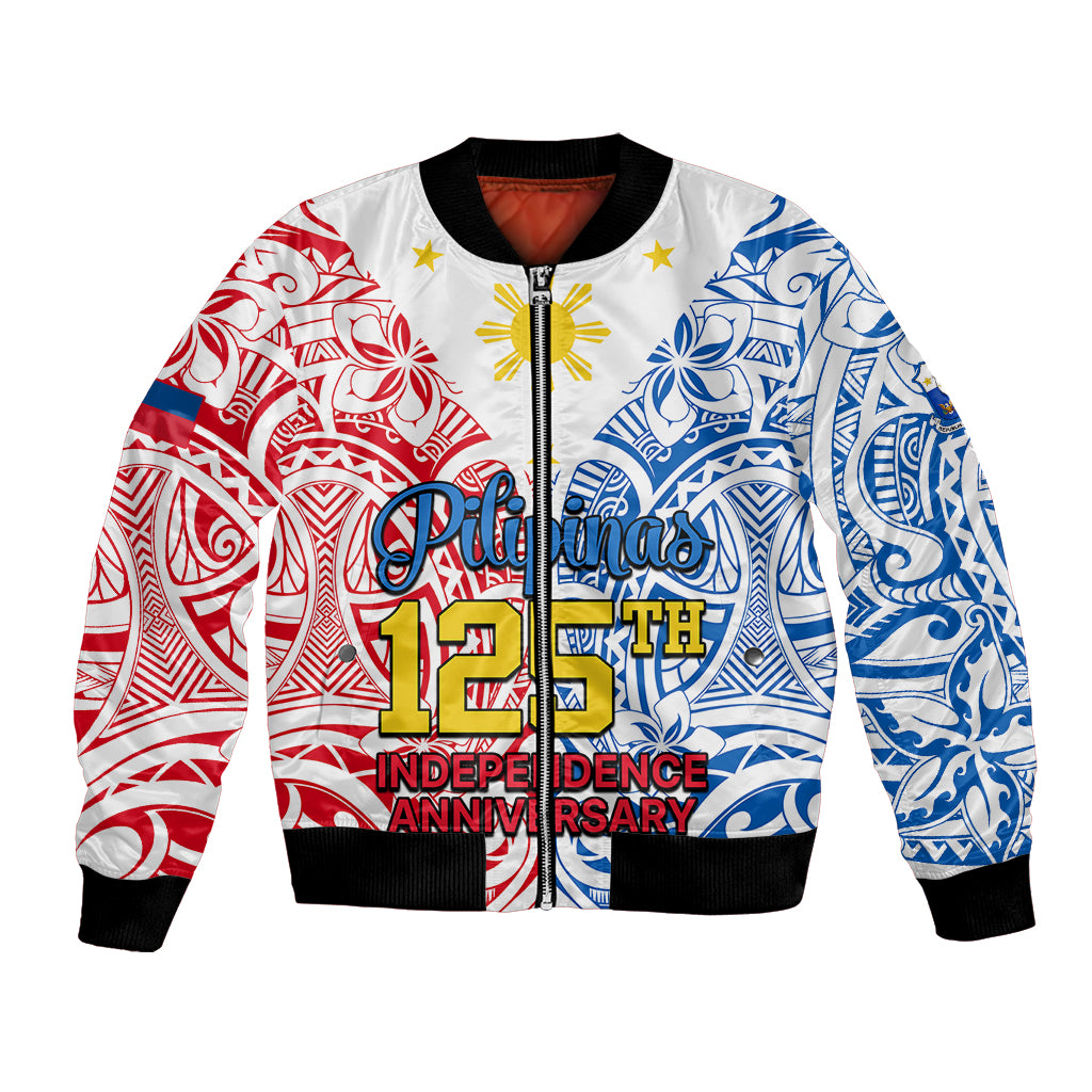 Polynesian Philippines Bomber Jacket Pilipinas Flag Style for 125th Independence Anniversary White LT9 - Wonder Print Shop