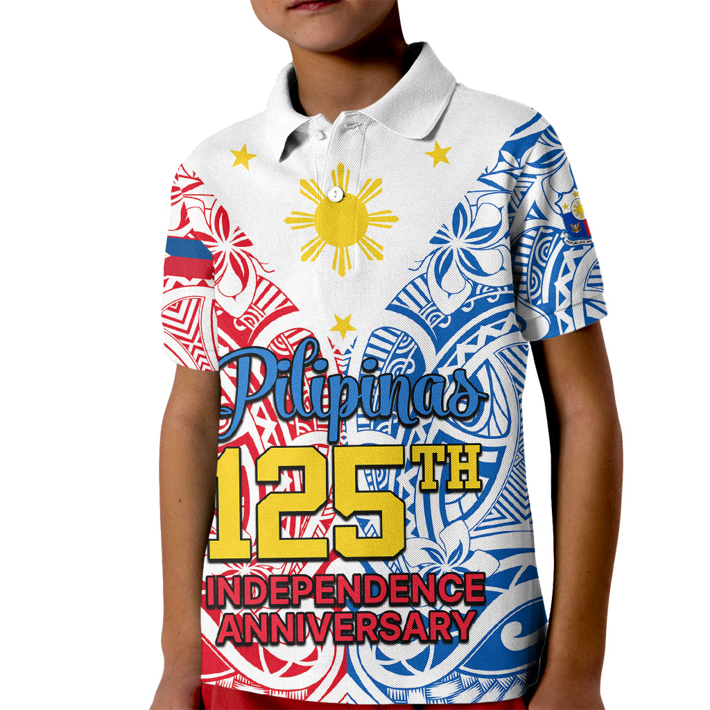 Polynesian Philippines Kid Polo Shirt Pilipinas Flag Style for 125th Independence Anniversary White - Wonder Print Shop