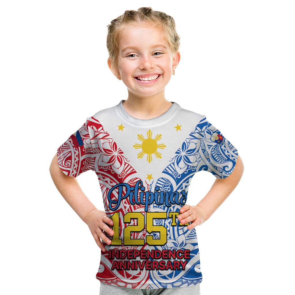 Polynesian Philippines Kid T Shirt Pilipinas Flag Style for 125th Independence Anniversary White - Wonder Print Shop