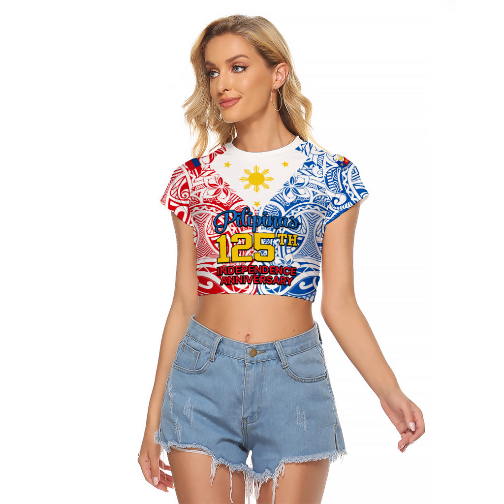 Polynesian Philippines Raglan Cropped T Shirt Pilipinas Flag Style for 125th Independence Anniversary White - Wonder Print Shop