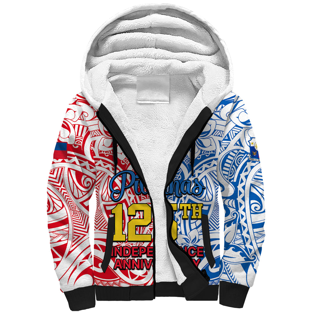 Personalised Polynesian Philippines Sherpa Hoodie Pilipinas Flag Style for 125th Independence Anniversary White - Wonder Print Shop