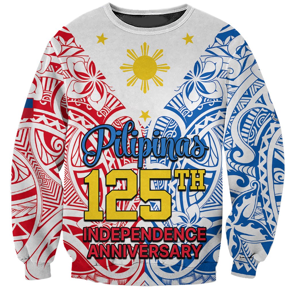 White sweatshirt with red, blue, and yellow Polynesian-style flag graphic, 'Philippines' text