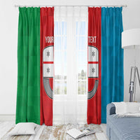 Personalized window curtain set with Liguria flag print on green, red, and blue panels