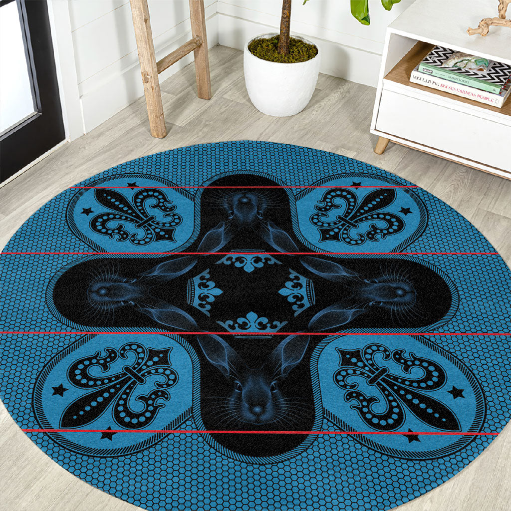 Bafokeng Rabbit Crown Palesa ea kharanium Round Carpet Blue Seanamarena Basotho Blanket Inspired