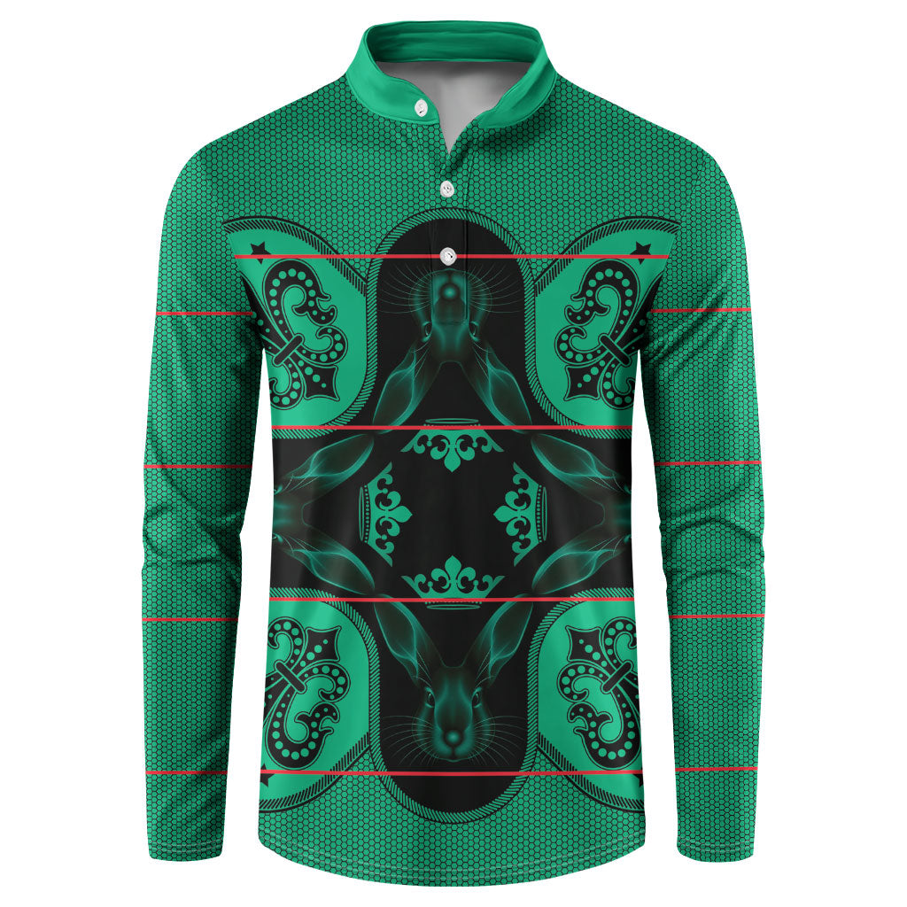 Bafokeng Rabbit Crown Palesa ea kharanium Button Sweatshirt Green Seanamarena Basotho Blanket Inspired