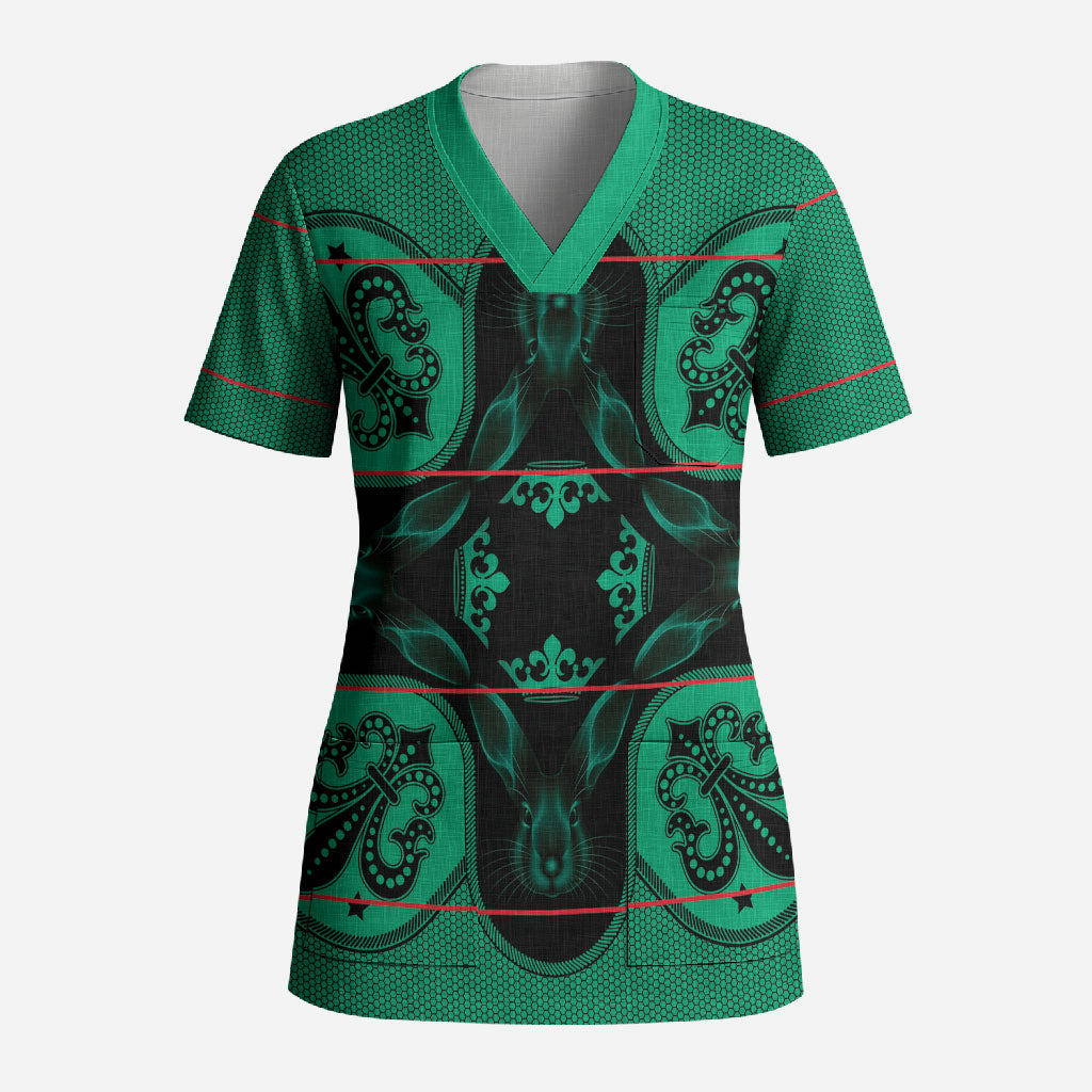 Bafokeng Rabbit Crown Palesa ea kharanium Scrub Top Green Seanamarena Basotho Blanket Inspired