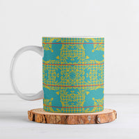 Green Hearts Crown Traditional Geometry Ceramic Mug Seanamarena Basotho Blanket Inspired