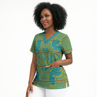 Green Hearts Crown Traditional Geometry Scrub Top Seanamarena Basotho Blanket Inspired