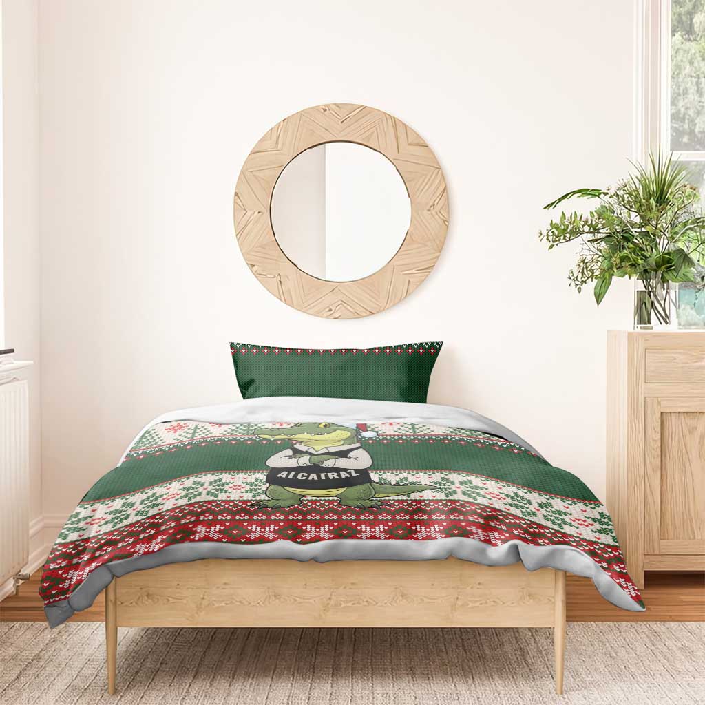 Funny Christmas Alligator Santa Bedding Set Knitted Pattern - Wonder Print Shop