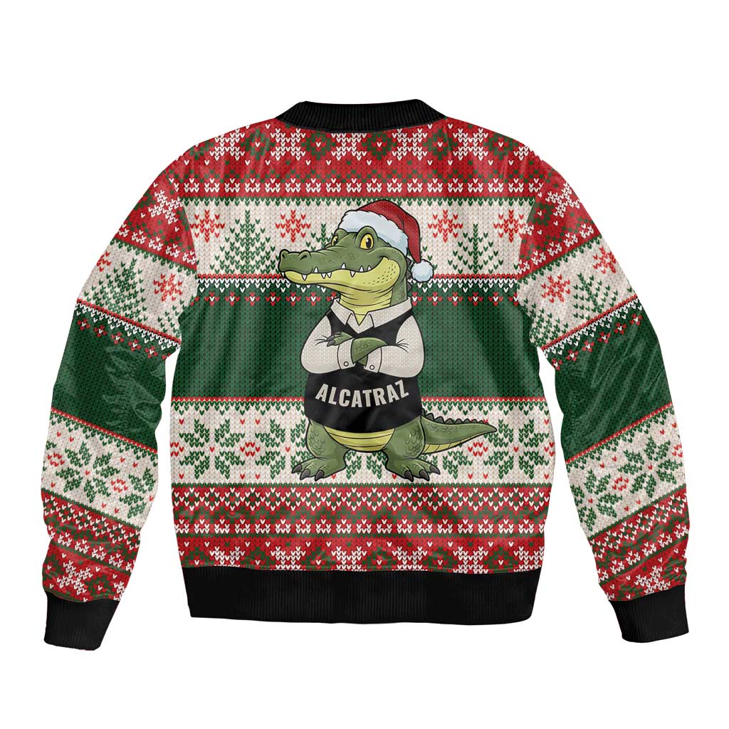 Funny Christmas Alligator Santa Bomber Jacket Knitted Pattern - Wonder Print Shop