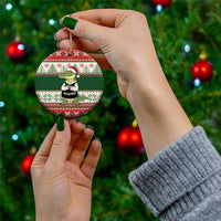Funny Christmas Alligator Santa Ceramic Ornament Knitted Pattern - Wonder Print Shop