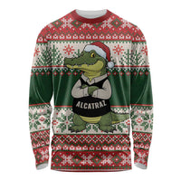 Funny Christmas Alligator Santa Long Sleeve Shirt Knitted Pattern - Wonder Print Shop