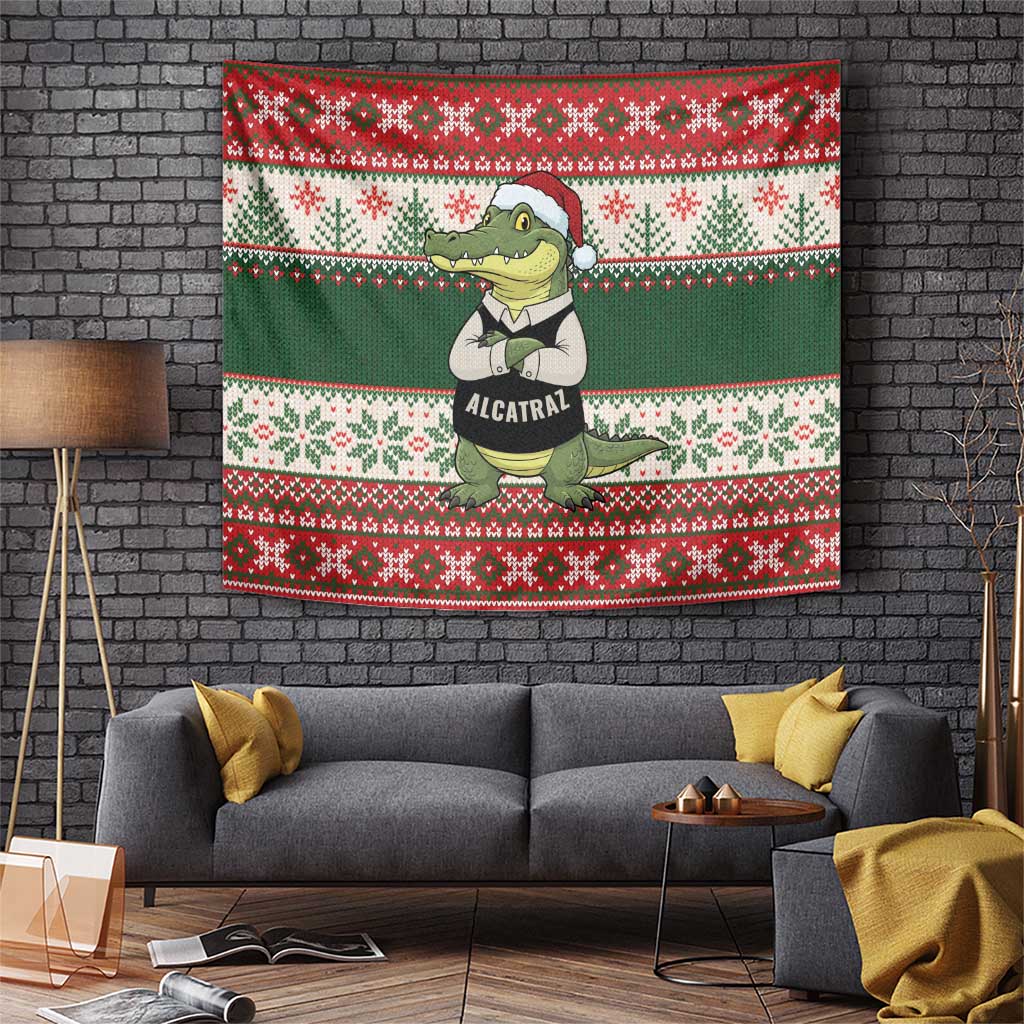 Funny Christmas Alligator Santa Tapestry Knitted Pattern - Wonder Print Shop