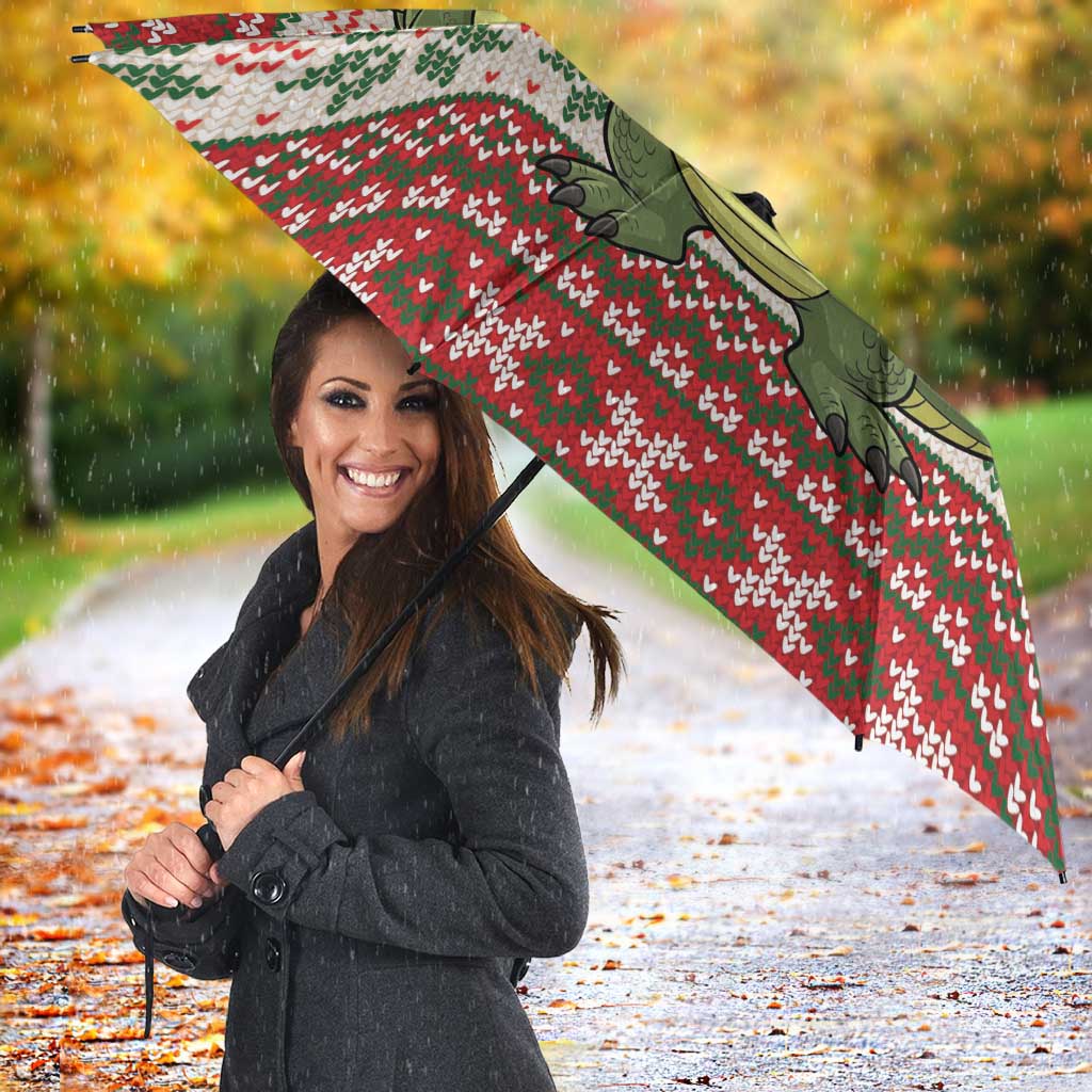 Funny Christmas Alligator Santa Umbrella Knitted Pattern - Wonder Print Shop