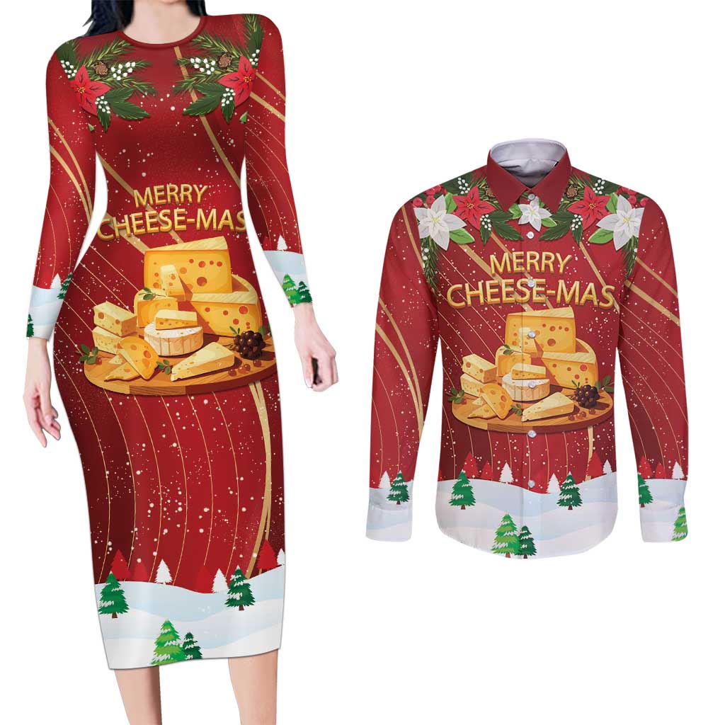 Merry Cheesemas Couples Matching Long Sleeve Bodycon Dress and Long Sleeve Button Shirt Switzerland Frohe Weihnachten LT9 - Wonder Print Shop