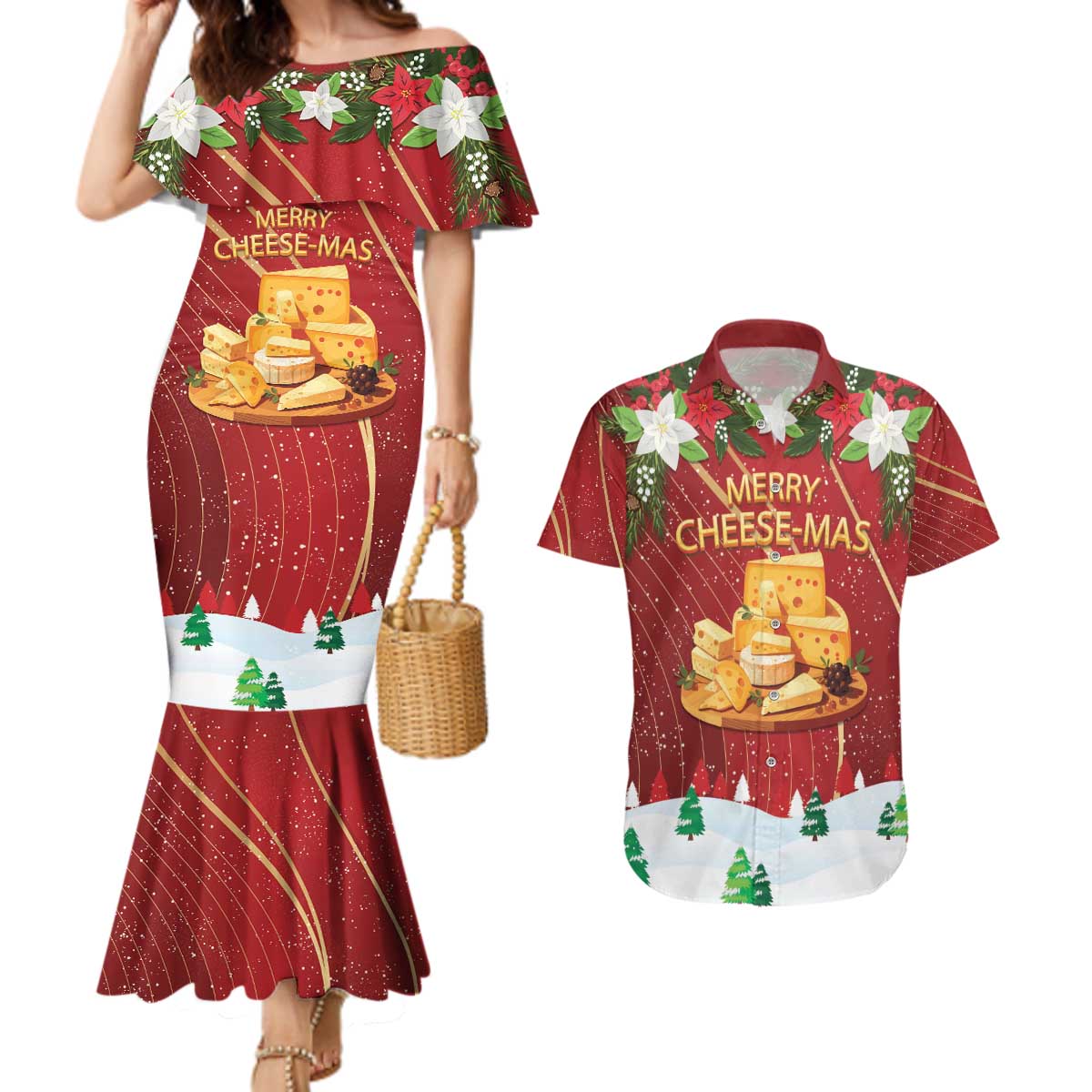 Merry Cheesemas Couples Matching Mermaid Dress and Hawaiian Shirt Switzerland Frohe Weihnachten LT9 - Wonder Print Shop