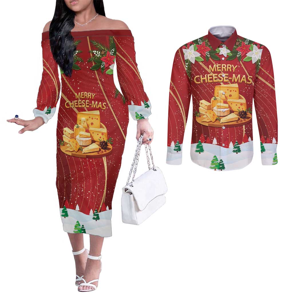 Merry Cheesemas Couples Matching Off The Shoulder Long Sleeve Dress and Long Sleeve Button Shirt Switzerland Frohe Weihnachten