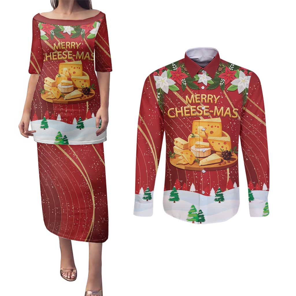 Merry Cheesemas Couples Matching Puletasi and Long Sleeve Button Shirt Switzerland Frohe Weihnachten LT9 - Wonder Print Shop