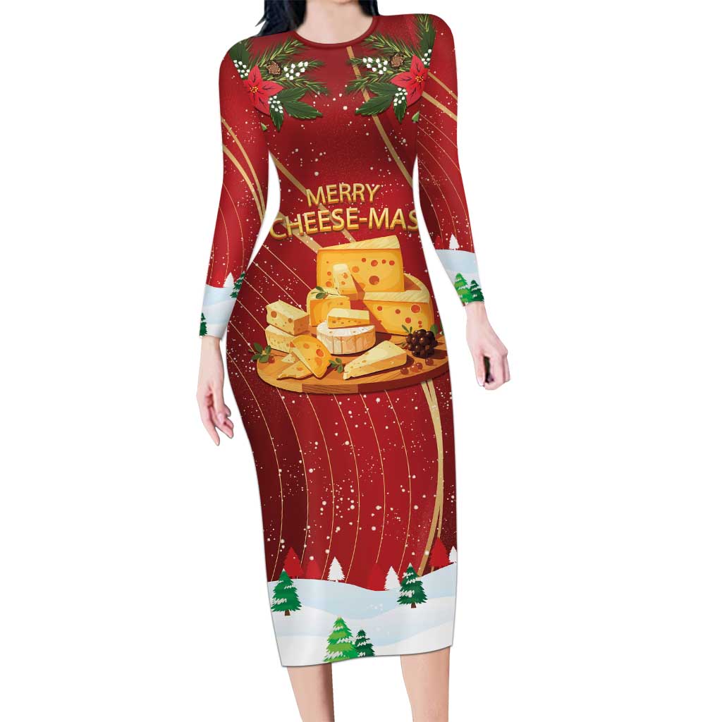 Merry Cheesemas Long Sleeve Bodycon Dress Switzerland Frohe Weihnachten - Wonder Print Shop