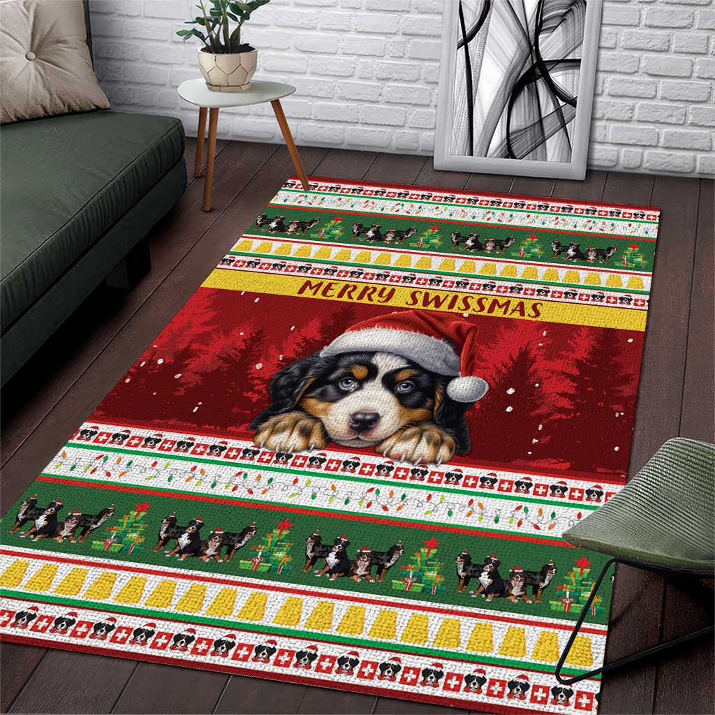 Merry Swissmas Bernese Mountain Dog Area Rug Switzerland Christmas Pattern LT9 - Wonder Print Shop