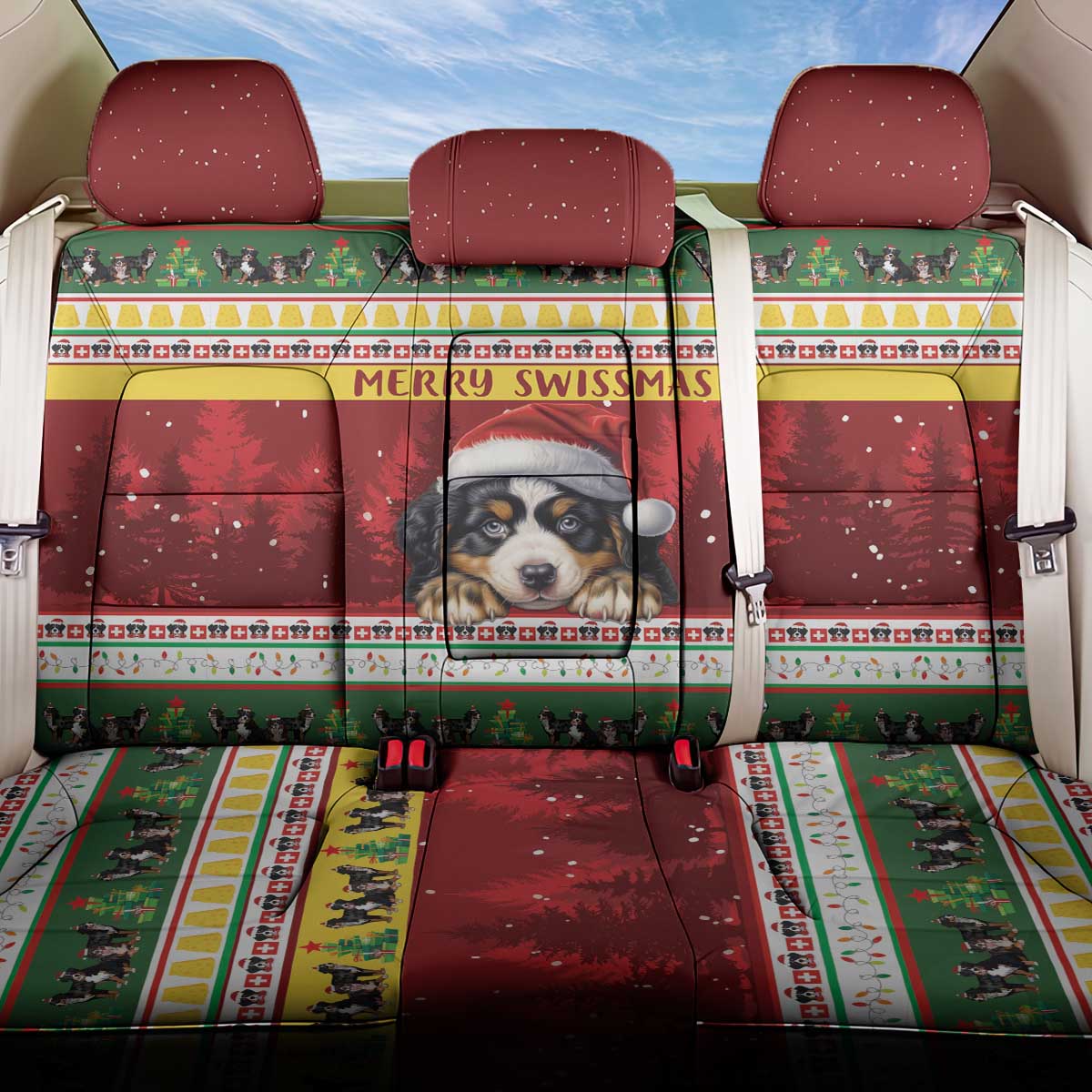 Merry Swissmas Bernese Mountain Dog Back Car Seat Cover Switzerland Christmas Pattern LT9 - Wonder Print Shop