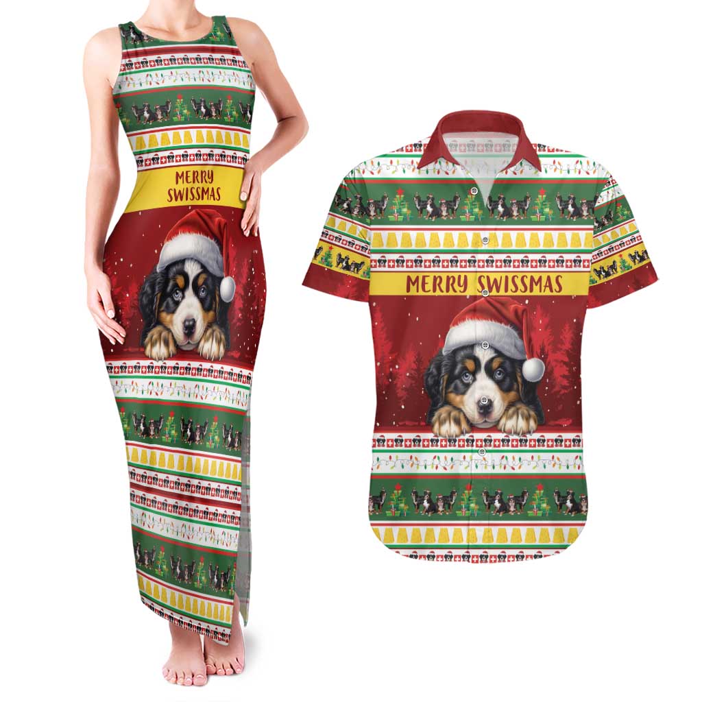 Merry Swissmas Bernese Mountain Dog Couples Matching Tank Maxi Dress and Hawaiian Shirt Switzerland Christmas Pattern LT9 - Wonder Print Shop