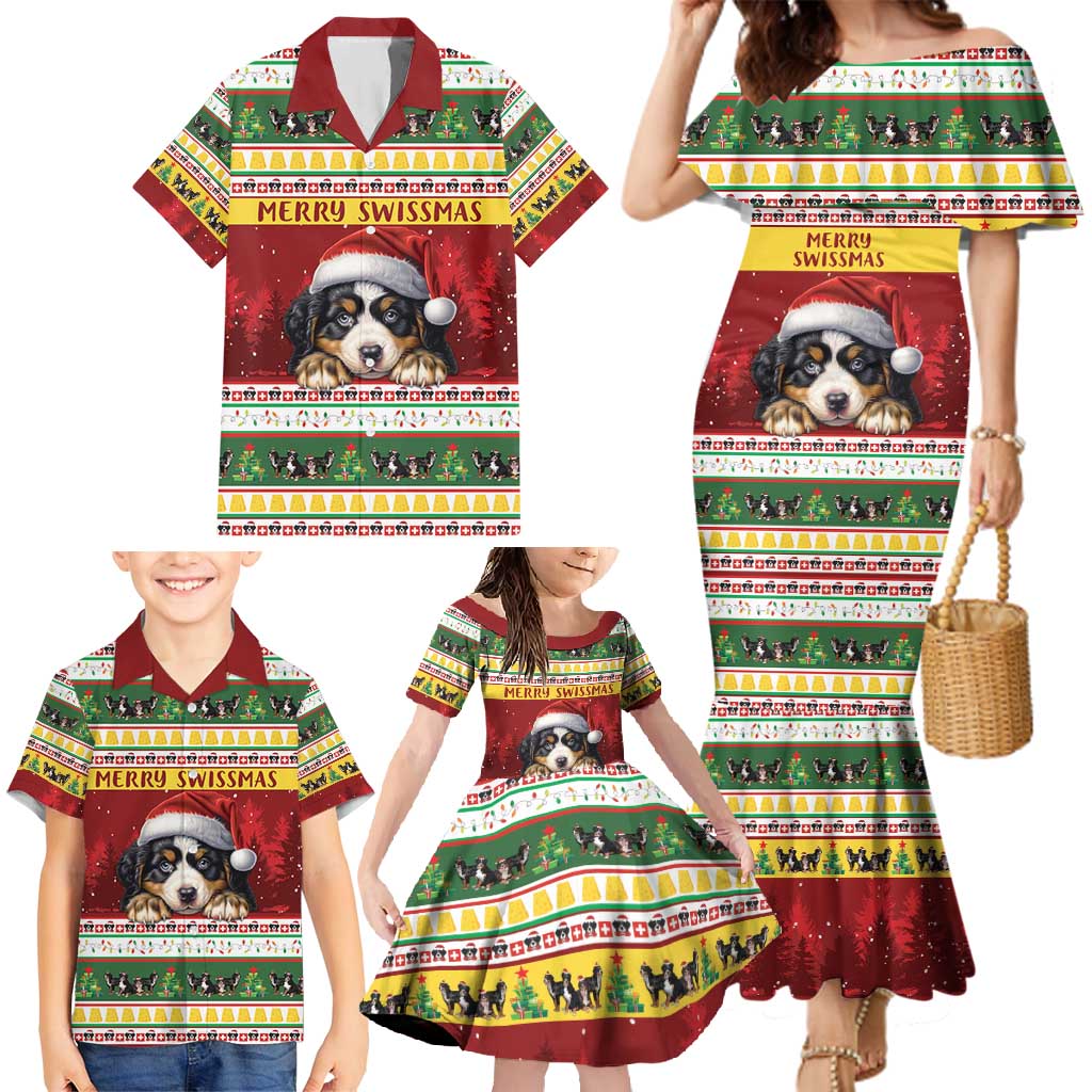 Merry Swissmas Bernese Mountain Dog Family Matching Mermaid Dress and Hawaiian Shirt Switzerland Christmas Pattern LT9 - Wonder Print Shop