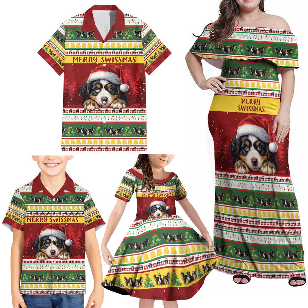 Merry Swissmas Bernese Mountain Dog Family Matching Off Shoulder Maxi Dress and Hawaiian Shirt Switzerland Christmas Pattern LT9 - Wonder Print Shop